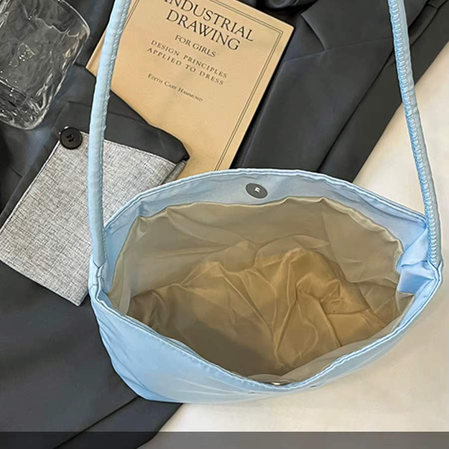 Sac carré brodé, sac seau en nylon tendance de style japonais