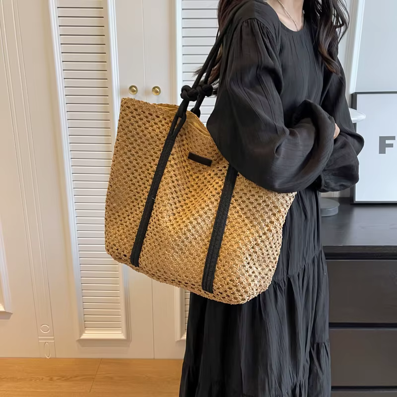 Sac à main élégant en paille tissé pour femmes