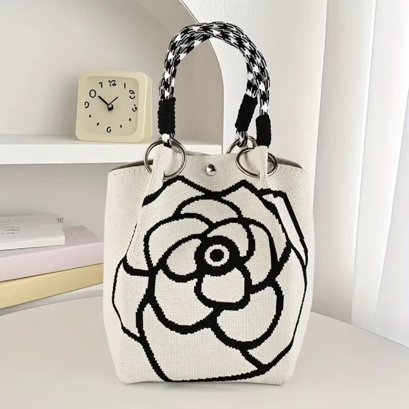 Sac à main tricoté à fleurs pour femmes