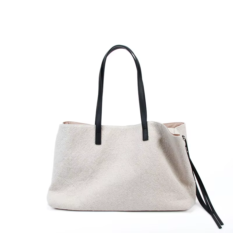 Toile de lin épissée ​ ​ Sac fourre-tout surdimensionné en cuir de vachette de première qualité