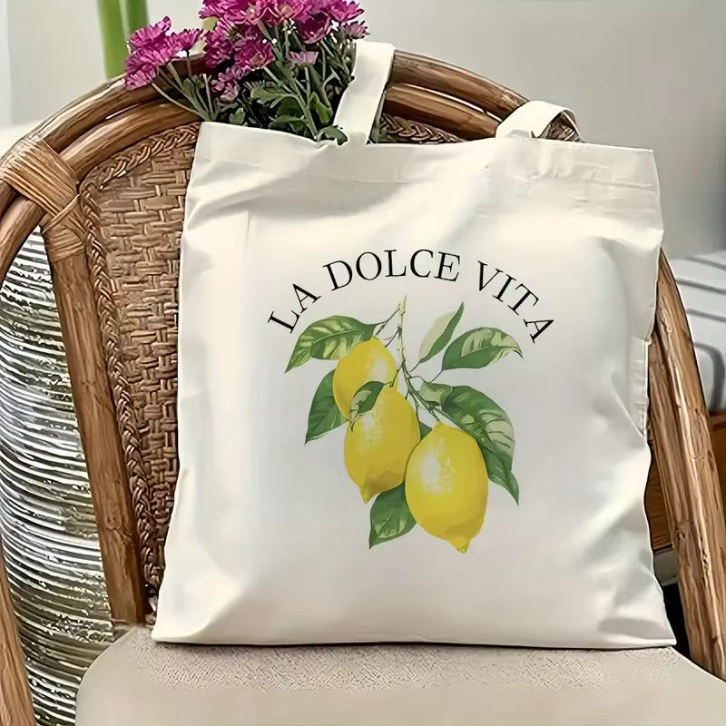Sac fourre-tout en toile La Dolce Vita au citron