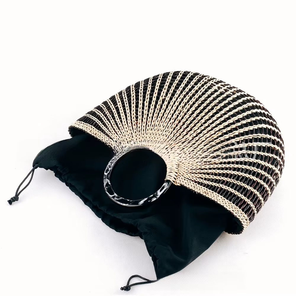 Sac de plage en paille tressé style Ins pour femme avec cordon de serrage