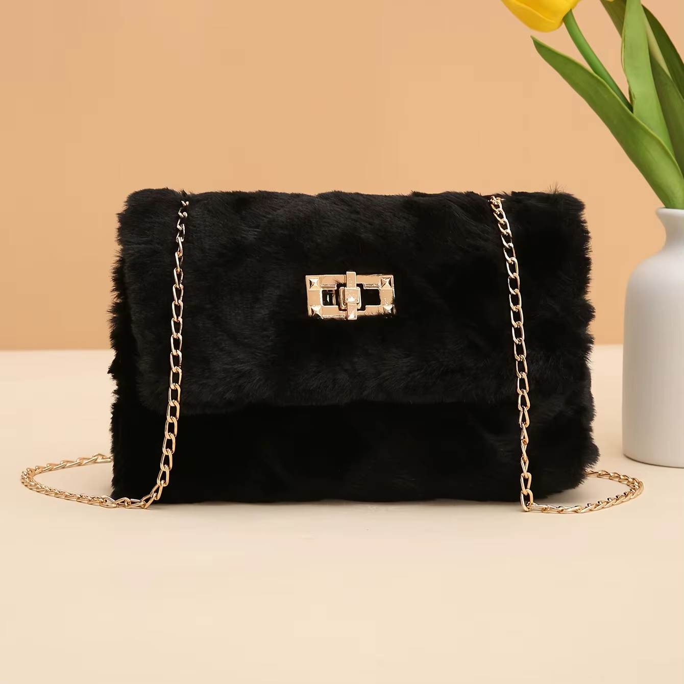sac à bandoulière en fausse fourrure