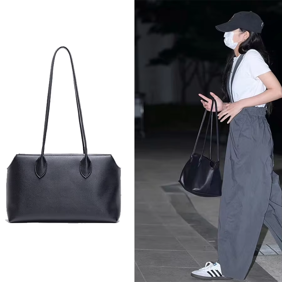 Sac à poignée supérieure noir en cuir Pu souple, fourre-tout de couleur unie avec fermeture éclair, sac à bandoulière simple pour femmes, grande capacité décontracté polyvalent