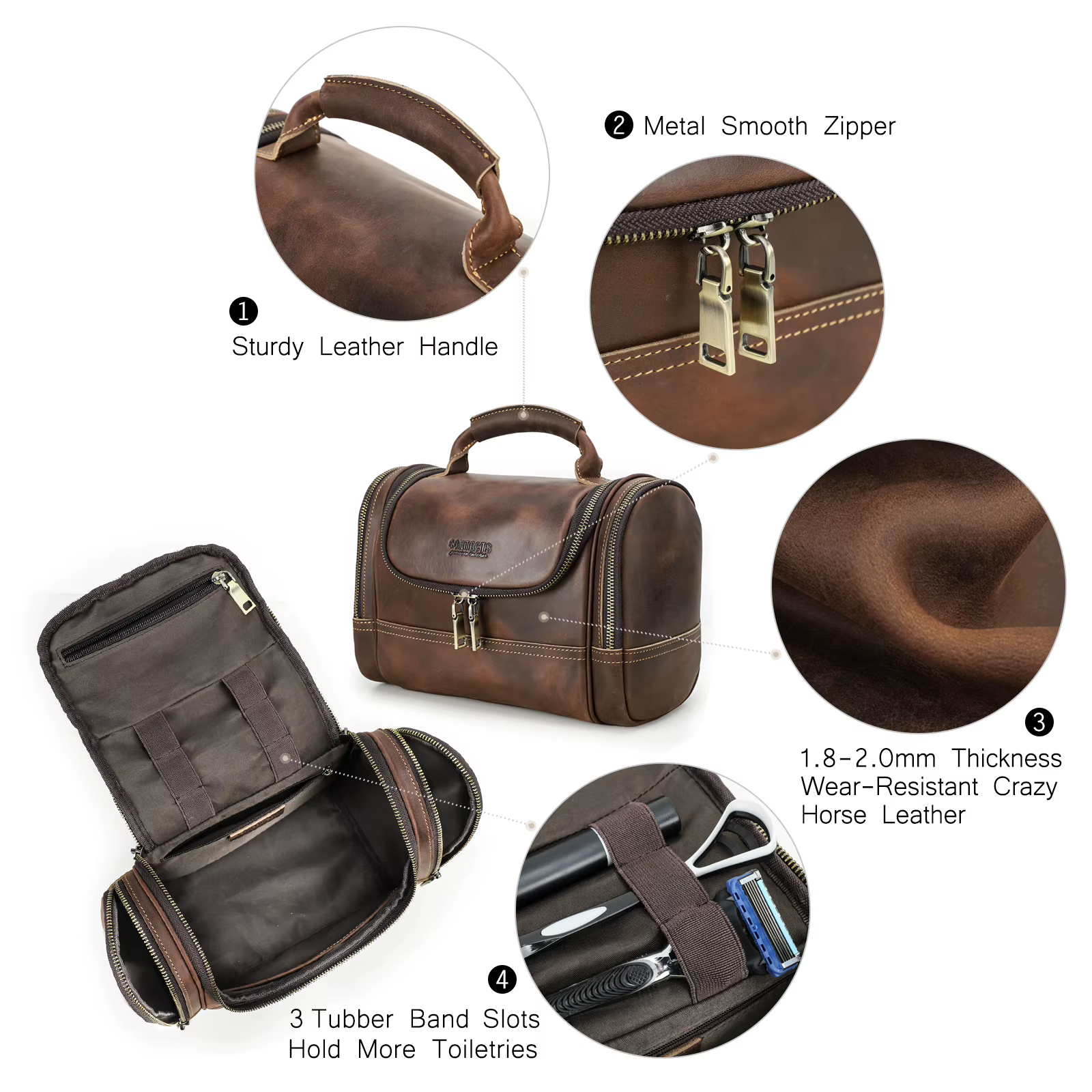 Hommes en cuir véritable voyage affaires toilette rasage sac femmes rétro cosmétique lavage douche organisateur sac à main grande capacité