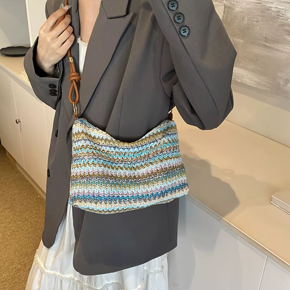 Sac de plage bohème en paille tressé