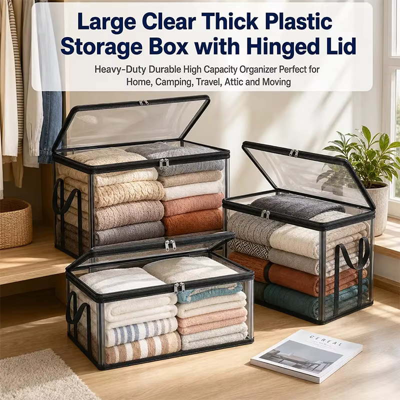Grand sac de rangement transparent en plastique épais et résistant pour le stockage des vêtements