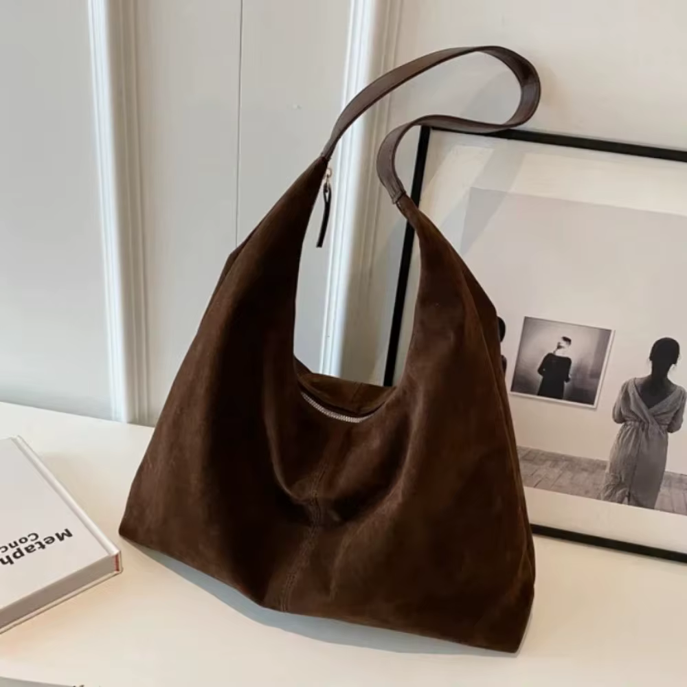 Sac à bandoulière en daim pour femmes avec fermeture éclair