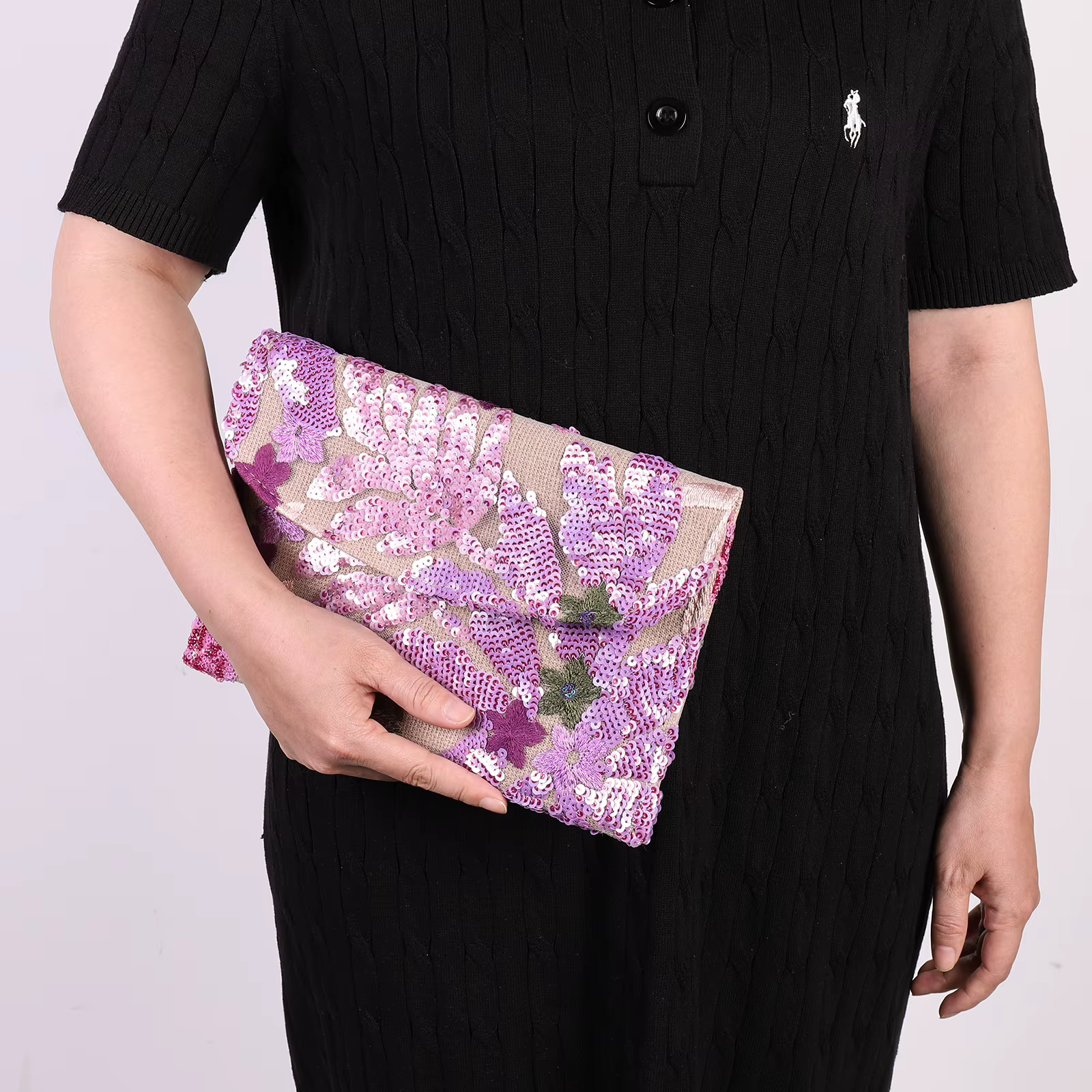 Pochette de soirée à paillettes brodées florales