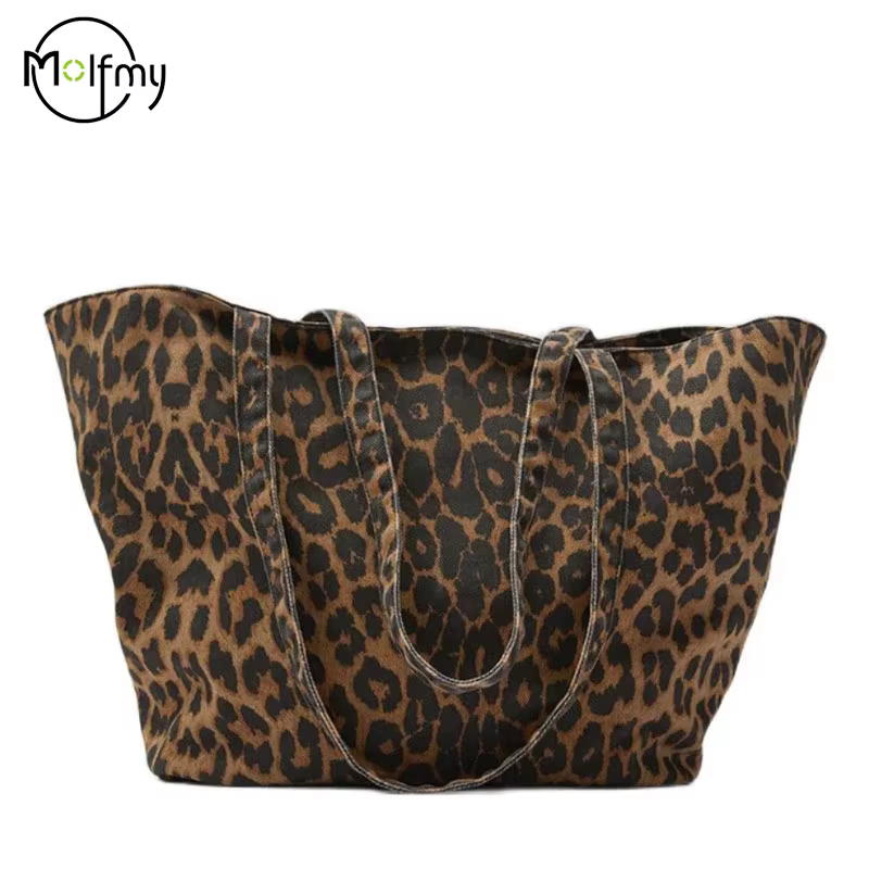 Sac à main en toile imprimé léopard pour femme