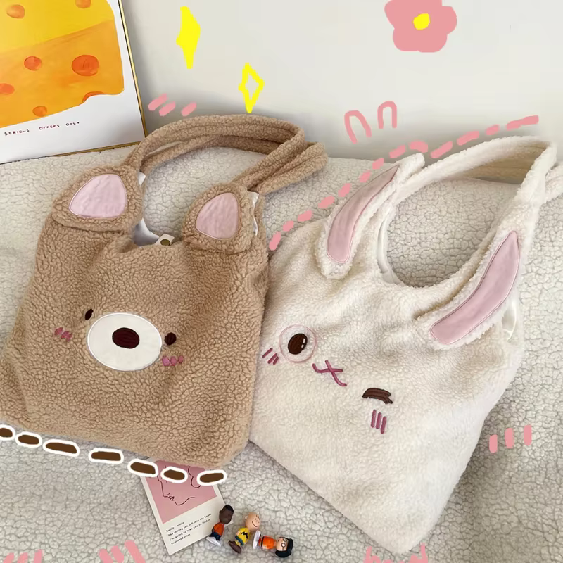 Sac fourre-tout en fausse laine d'agneau pour femme
