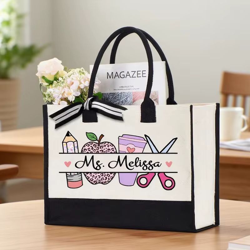 Sac fourre-tout personnalisé avec nom pour enseignant