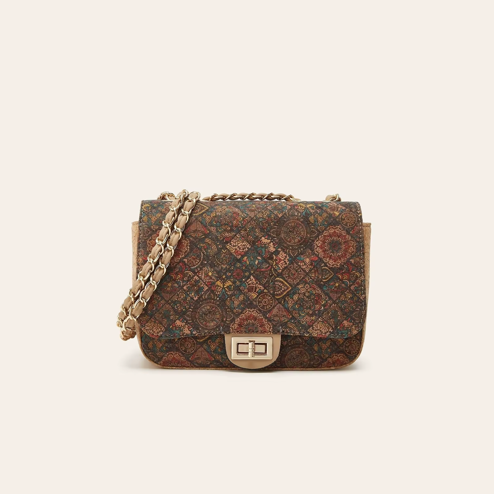 Sac bandoulière en liège imprimé grain de bois style rétro pour femme