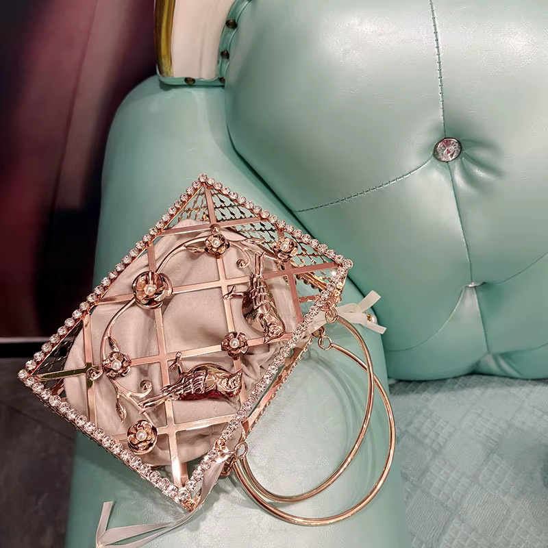 Seau Cage à oiseaux Mini sac à main femmes or gland sac à main
