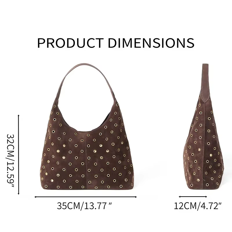 Sac fourre-tout clouté en daim et métal avec portefeuille assorti