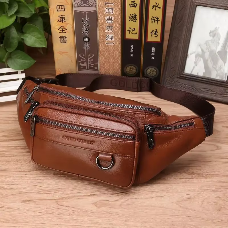Sac banane en cuir véritable pour hommes