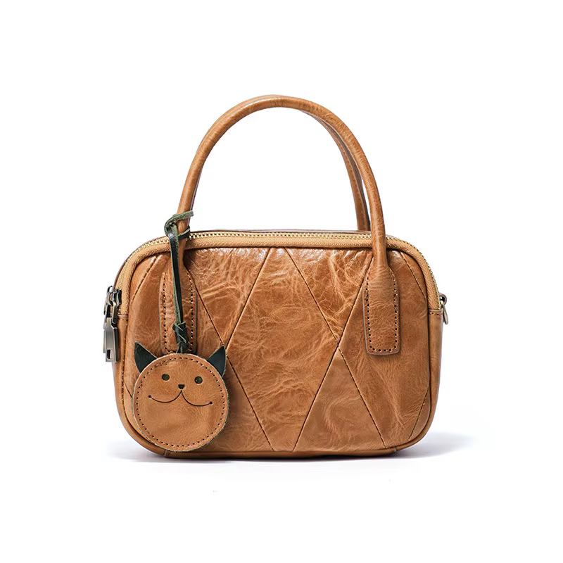 Sac bowling vintage en cuir véritable pour femme