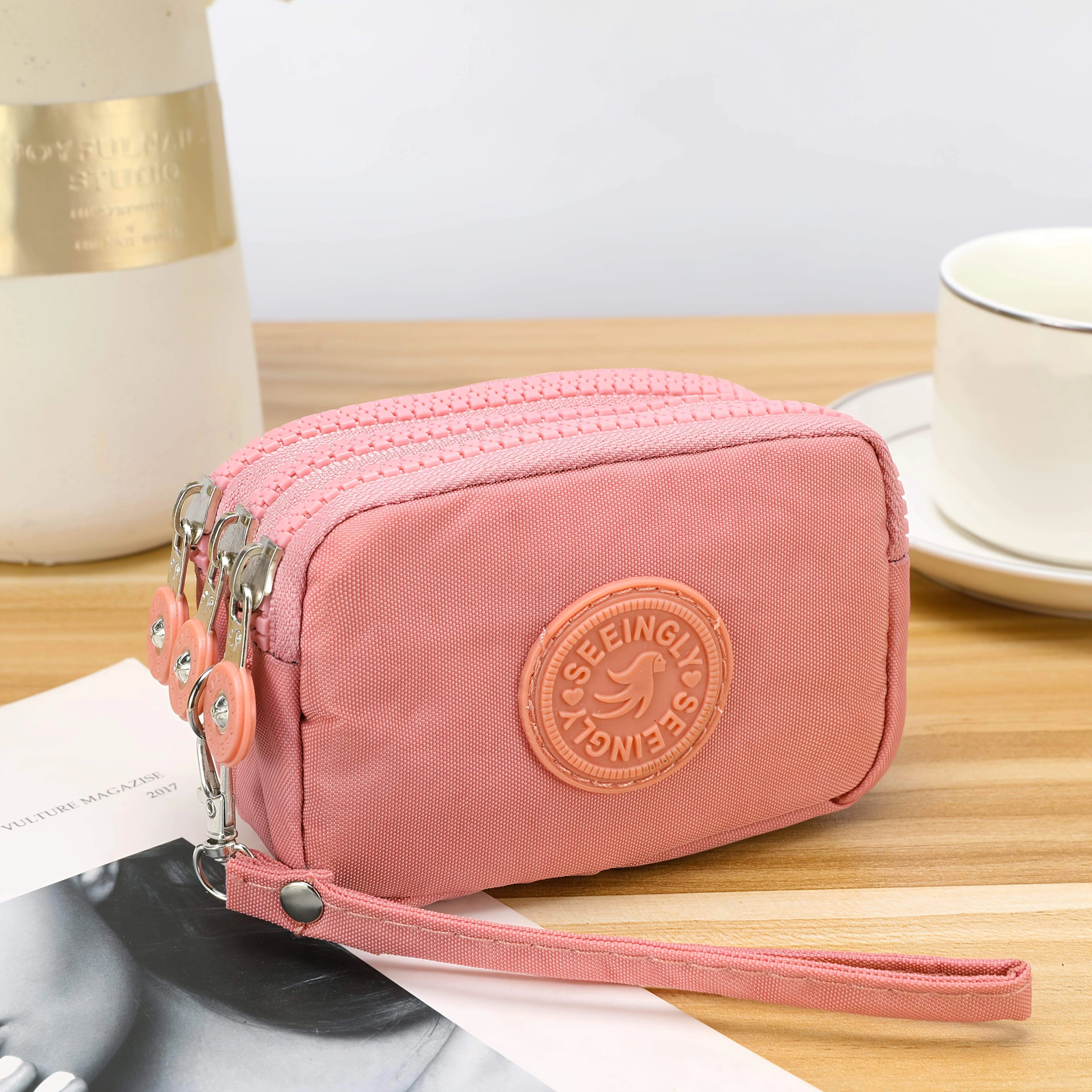 1 mini porte-monnaie en nylon facile à utiliser - une mini pochette à clés avec trois fermetures éclair, idéale pour les femmes comme petit portefeuille facile à gérer
