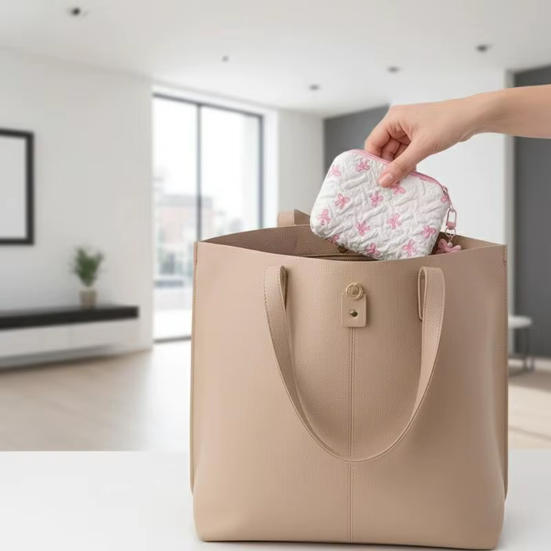 Trousse de maquillage en tissu avec nœud mignon
