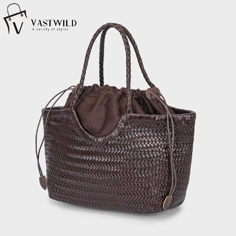 Sacs à main femmes en cuir véritable sac à bandoulière tissage sac à provisions décontracté Vintage grand fourre-tout
