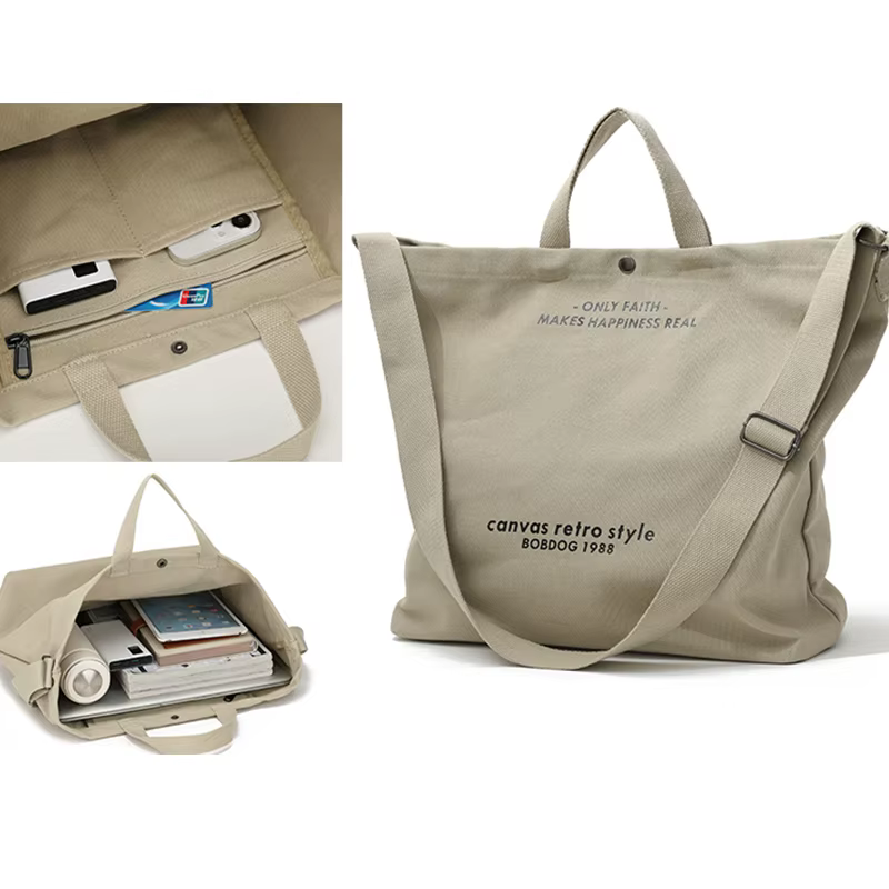 Sac fourre-tout rétro en toile épaisse tendance avec bandoulière