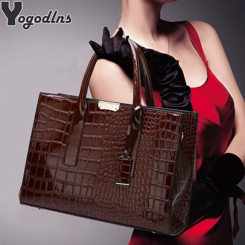 Sacs à main de luxe Alligator Designer PU cuir verni sac à bandoulière pour femmes fourre-tout rétro dames Messegner sac