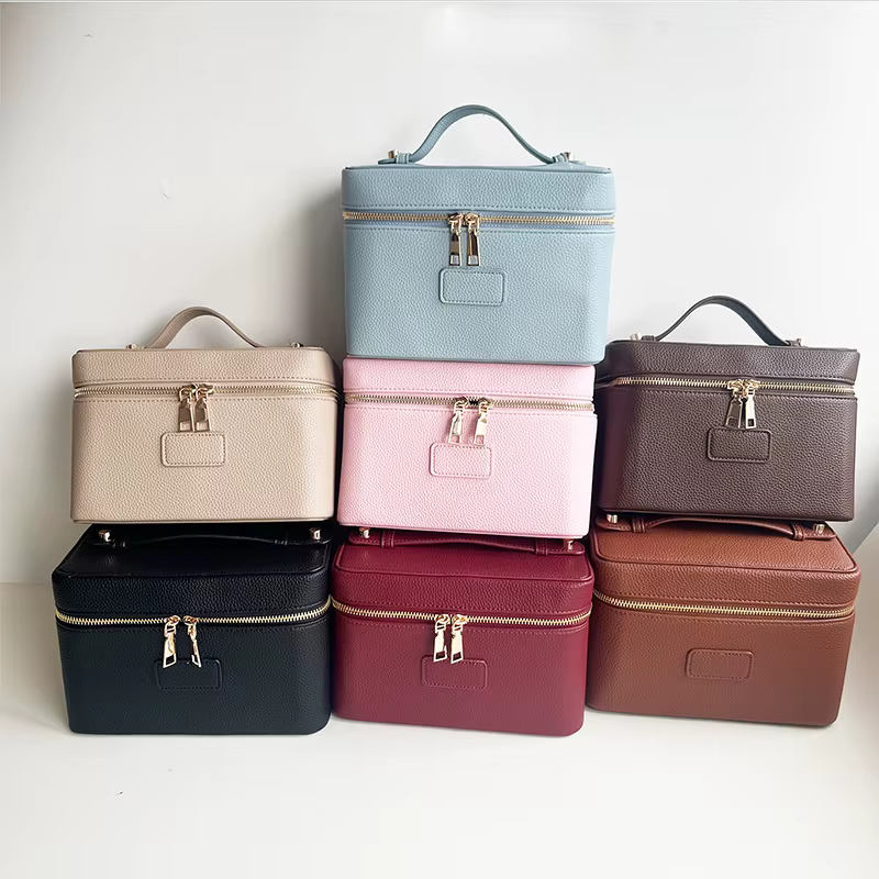 Sac de maquillage classique personnalisable à motif pierre pour femme, doublure en cuir facile à nettoyer, sac de rangement carré pour produits de soin