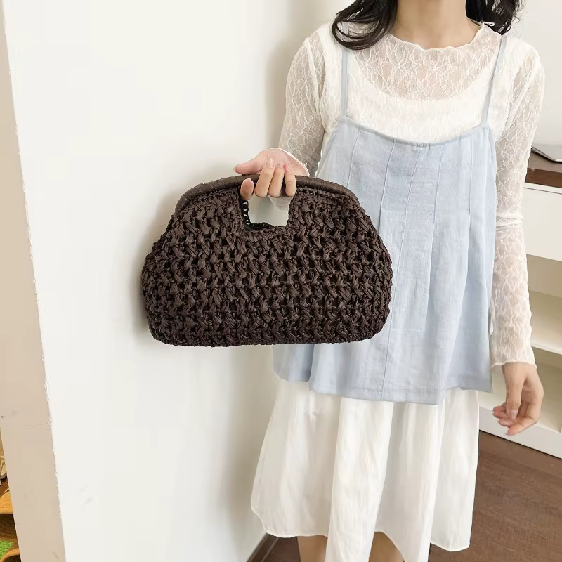 Sac de plage de luxe en paille et rotin pour l'été