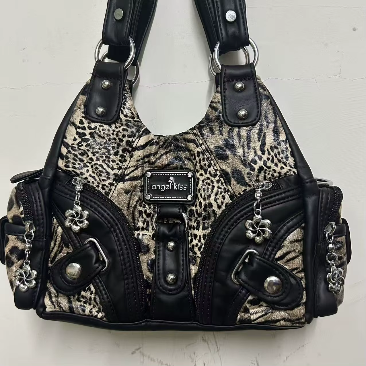 Sac à bandoulière Angel Kiss Vintage Y2K à imprimé léopard