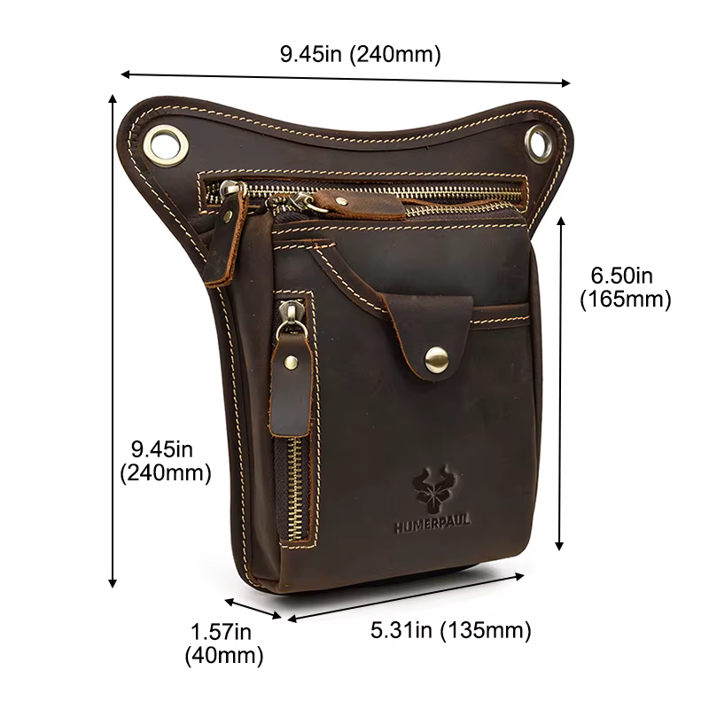 HUMERPAUL Sac de jambe de cuisse en cuir véritable poches multifonctions sac à bandoulière sac de hanche pour homme