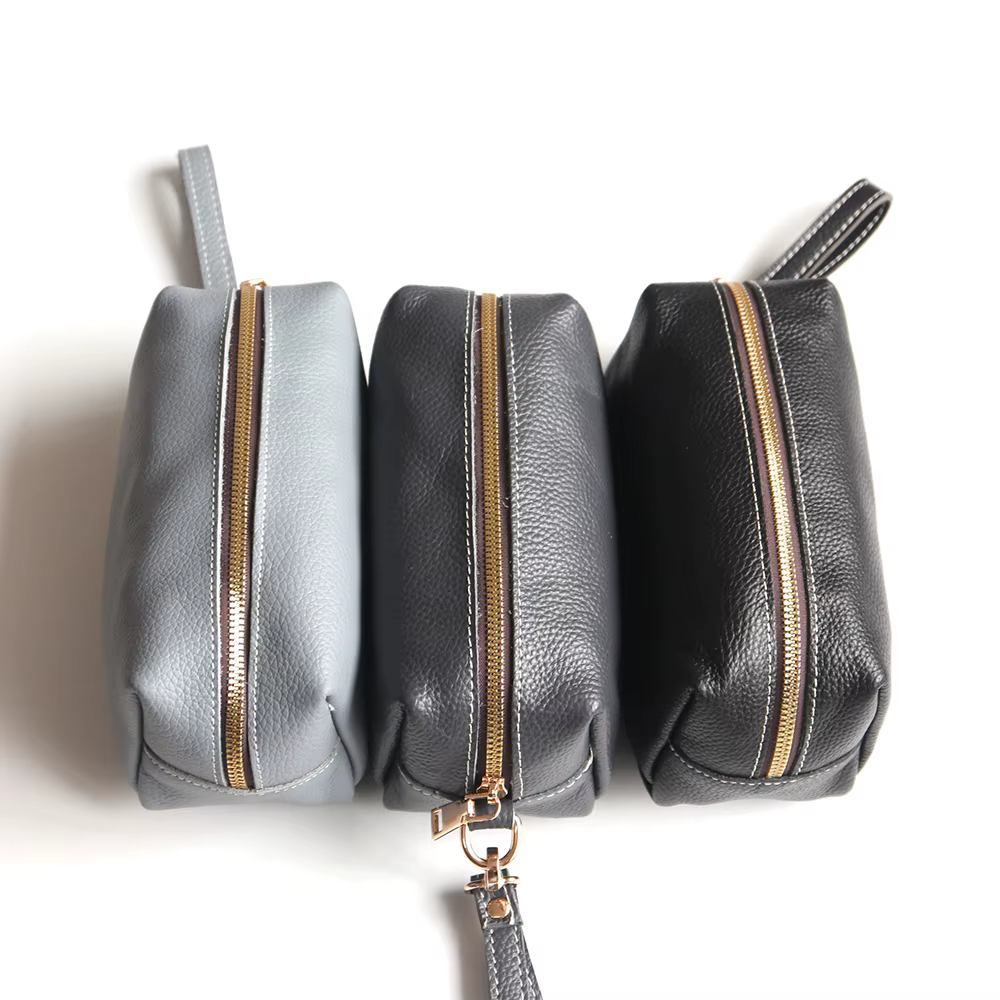 Pochette de maquillage de luxe en cuir véritable pour femmes