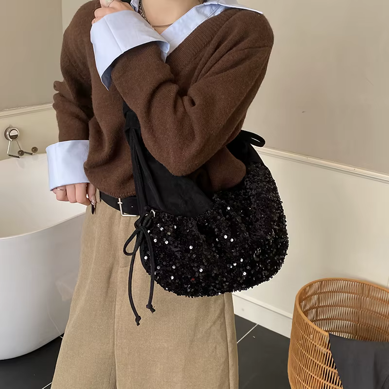 Sac à bandoulière à paillettes argentées pour femmes