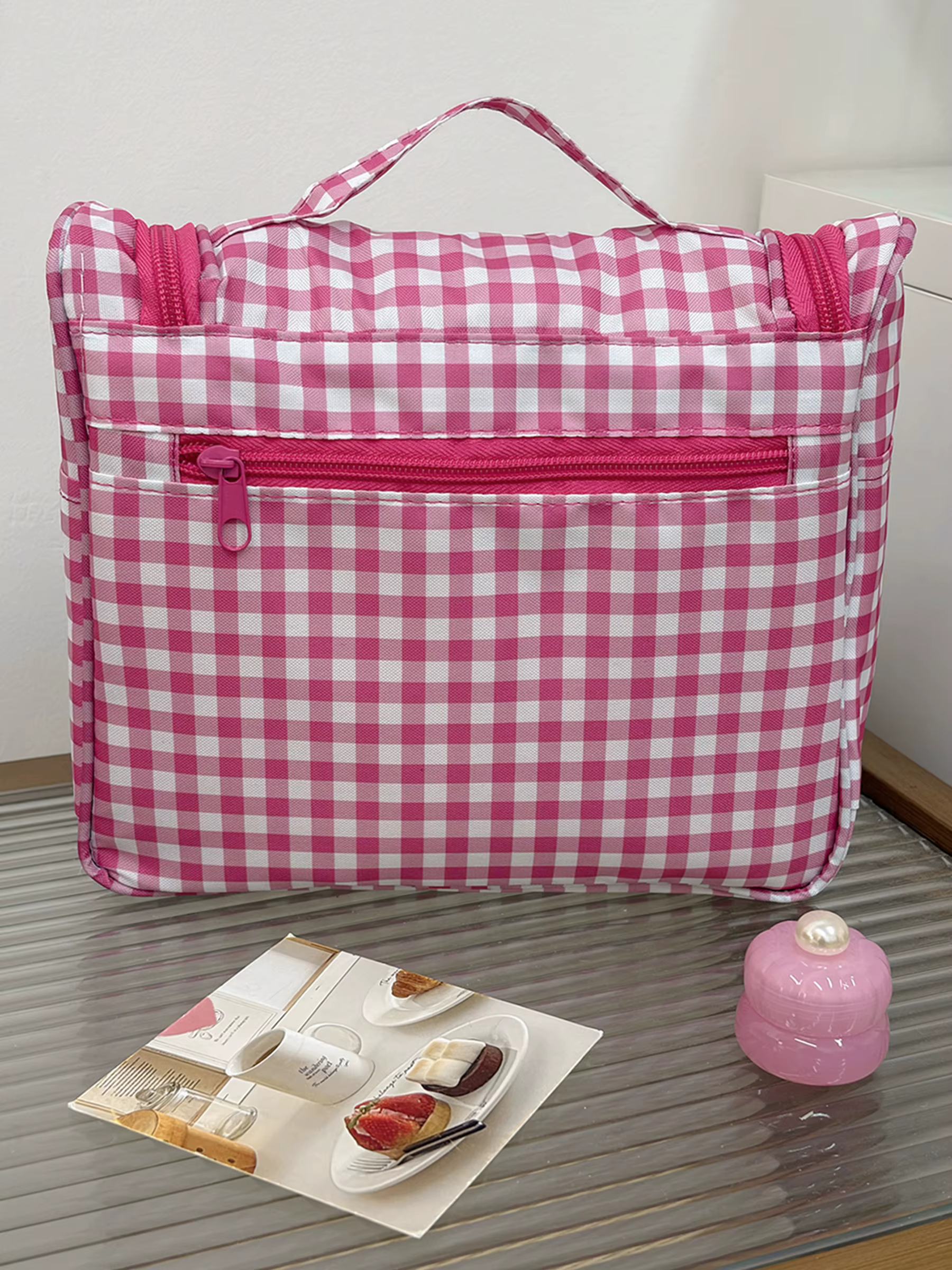 Pochette de maquillage Airfriend à motif quadrillé, sac de voyage matelassé pour organiser les cosmétiques, trousse de toilette de luxe pour femmes, vente en gros