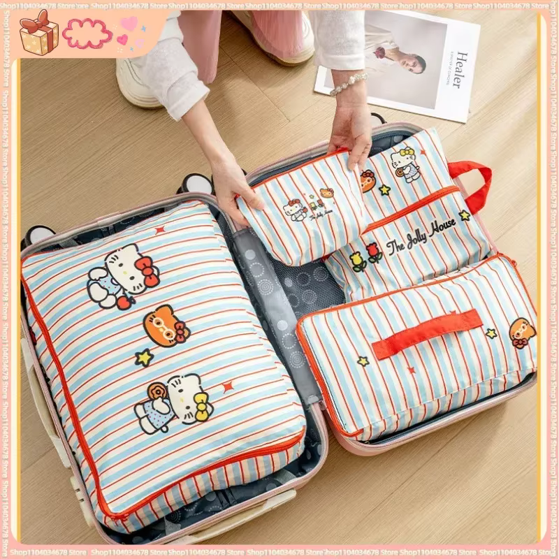 Nouveaux sacs de rangement de voyage rayés Kt 2026, organisateurs de valise étanches pour vêtements, sous-vêtements, chaussures, cadeau