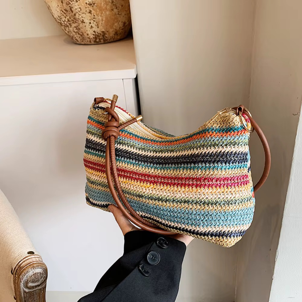 Sac de plage bohème en paille tressé