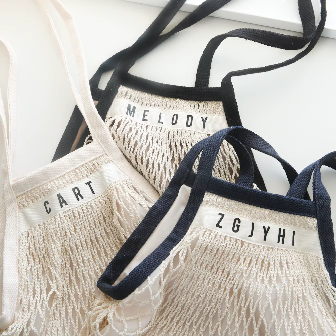 Sac en coton biologique en maille avec nom personnalisé