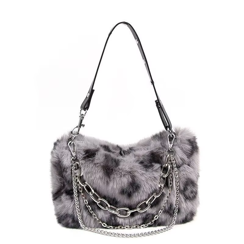 Sac à Main en Fausse Fourrure Imprimé Léopard pour Femme