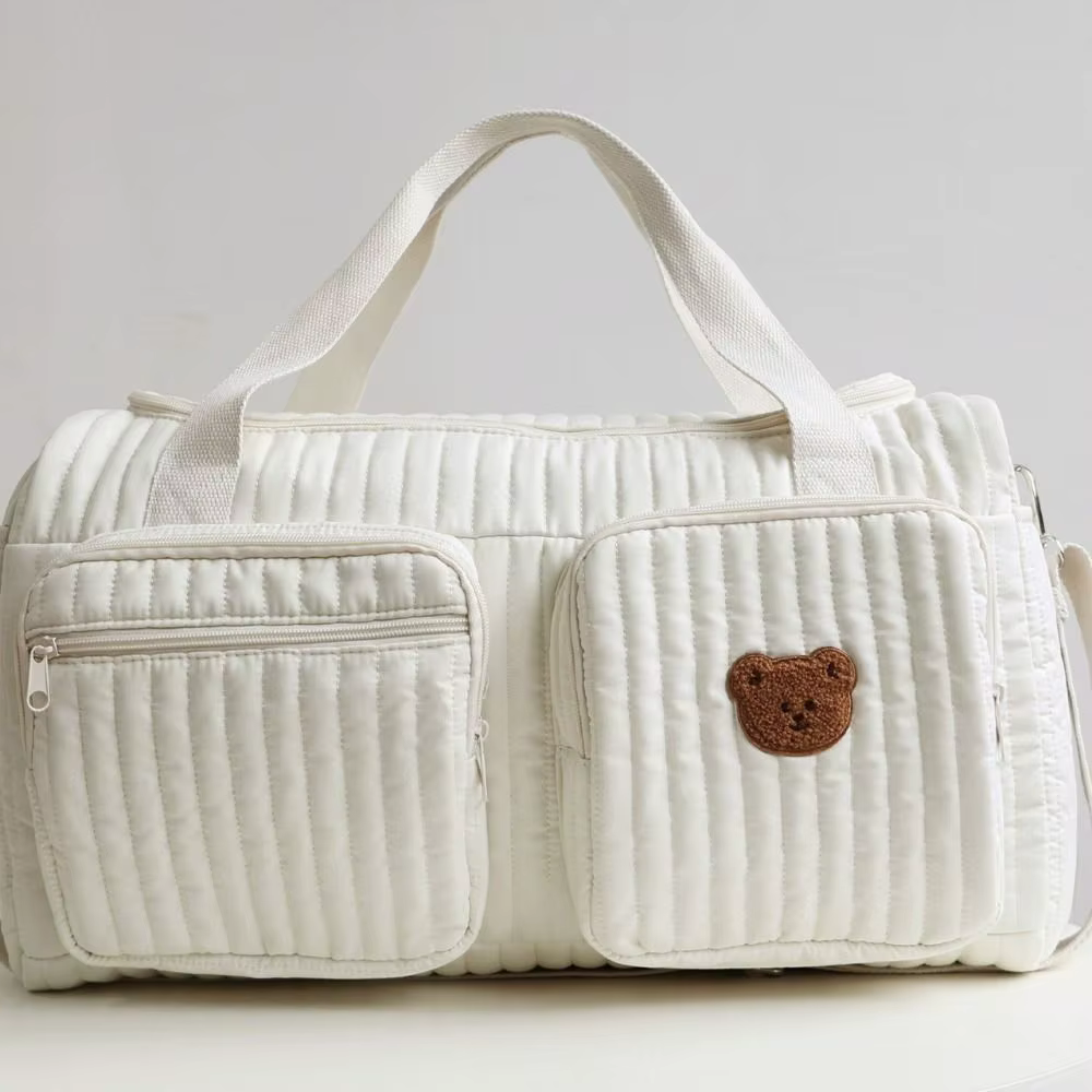 Petit ours brodé sac à couches pour bébé grande capacité pratique sac fourre-tout à langer avec bandoulière loisirs