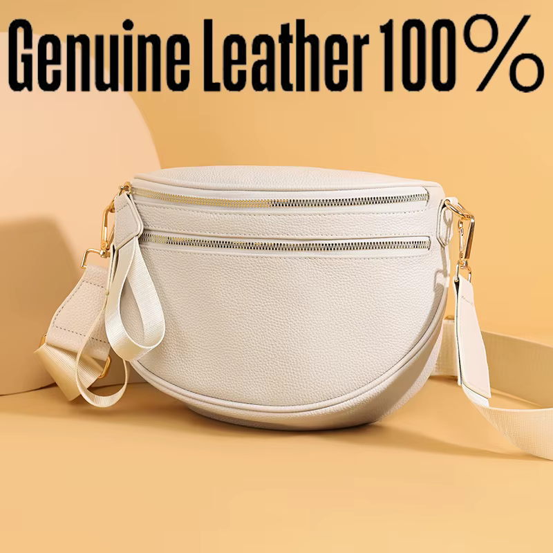 Sac pour femmes en cuir véritable nouveau 2025 Ele peau de vache souple décontracté mode Semi-circulaire large sangle d'épaule sacs à bandoulière Sac a Main