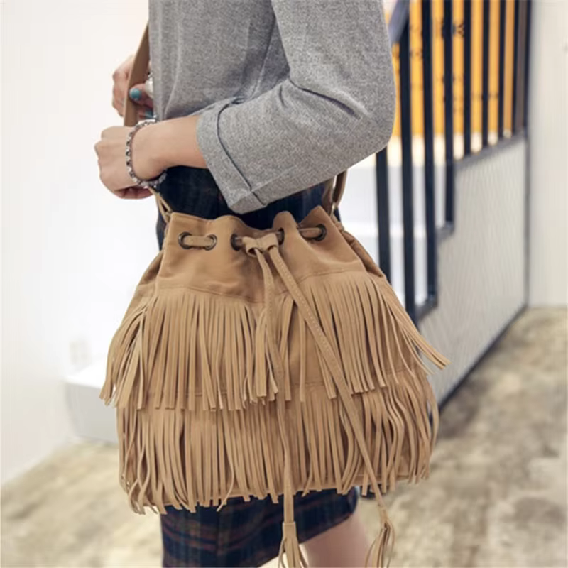 Sac à main rétro à franges en faux daim pour femme