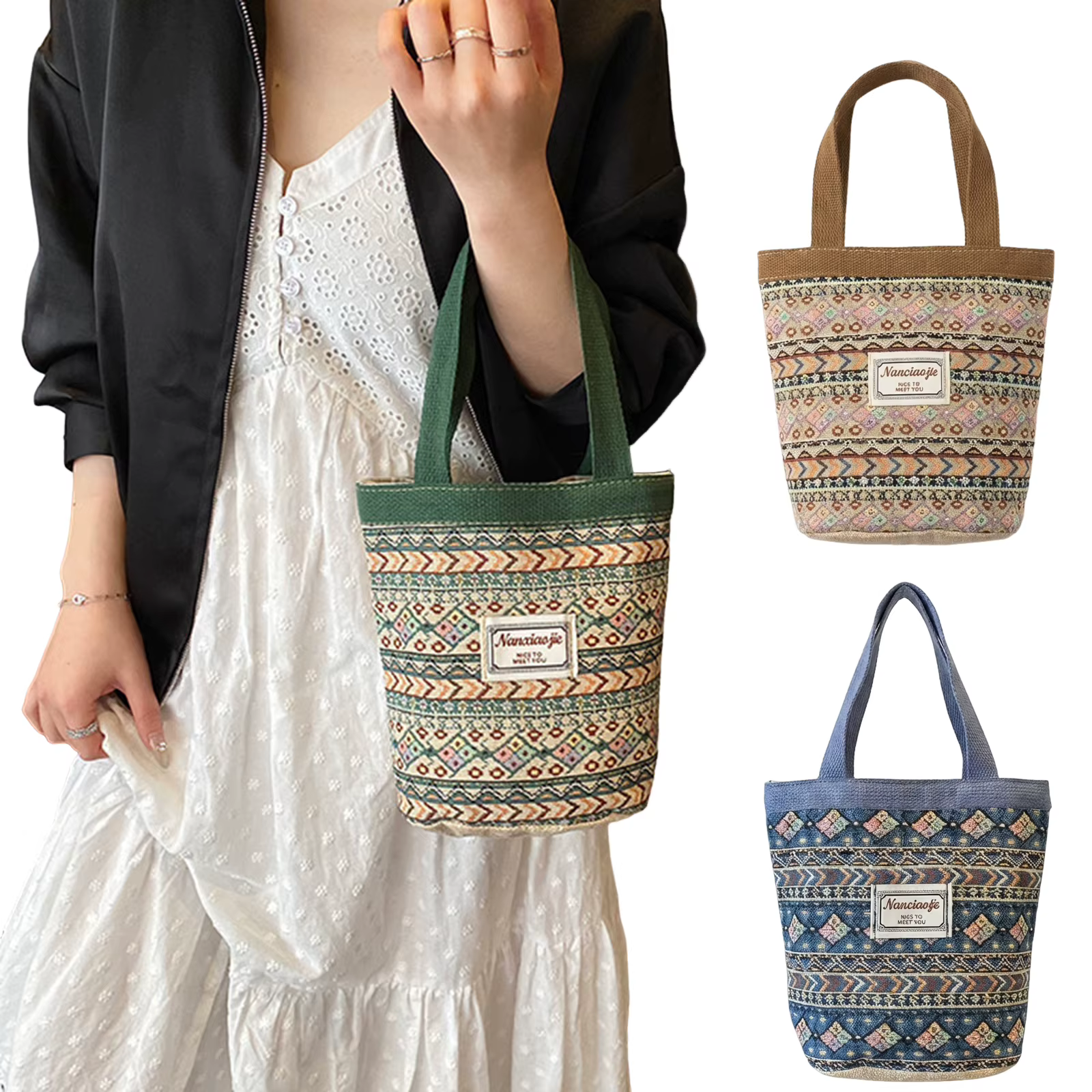 Sac fourre-tout tissé à la main avec doublure