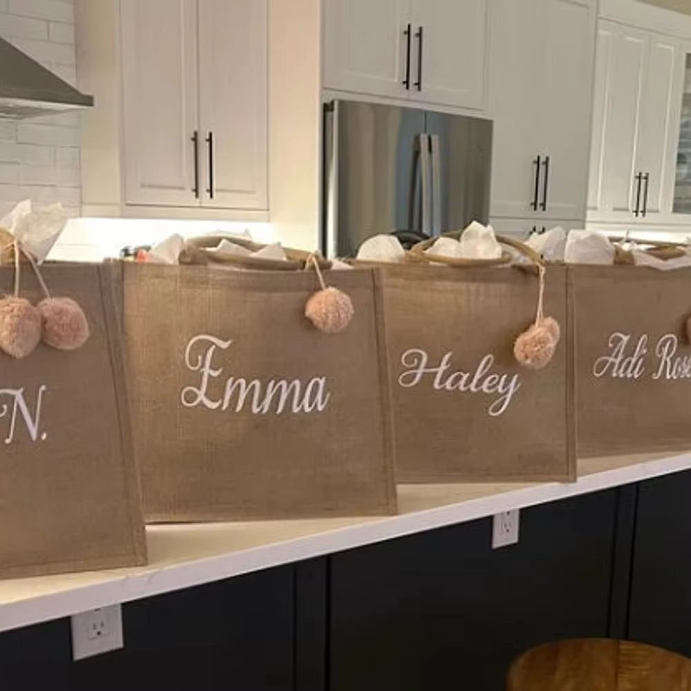 Sac fourre-tout en toile de jute personnalisé avec nom