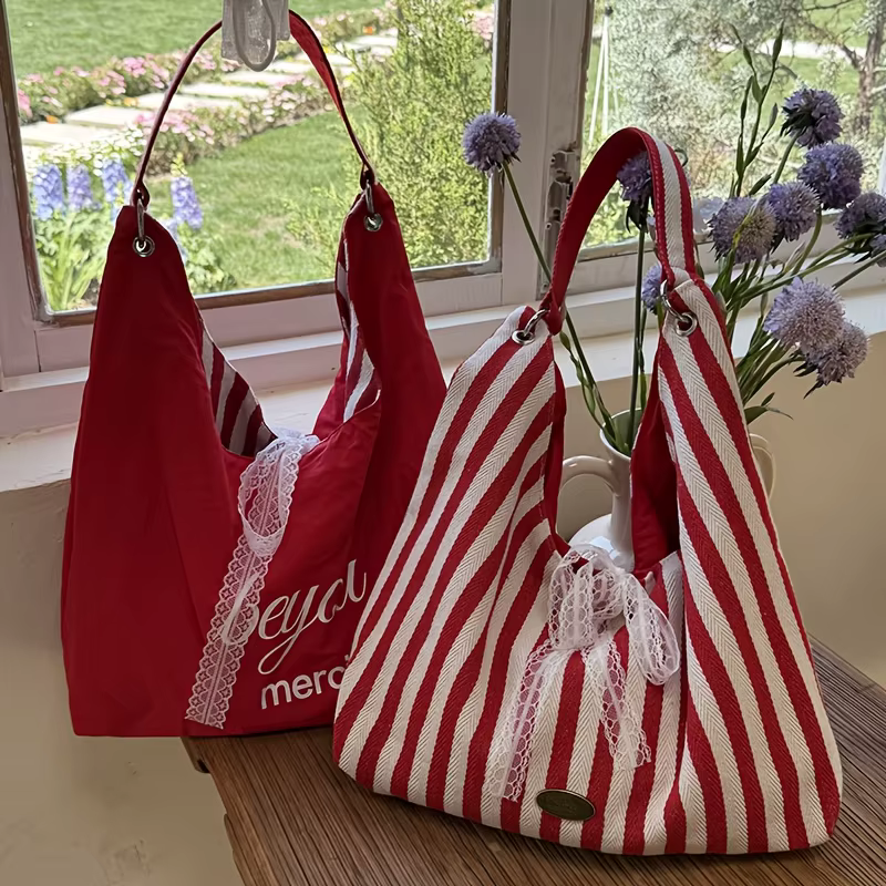 Sac à main double face pour femme avec nœud en dentelle - Idéal pour les trajets quotidiens