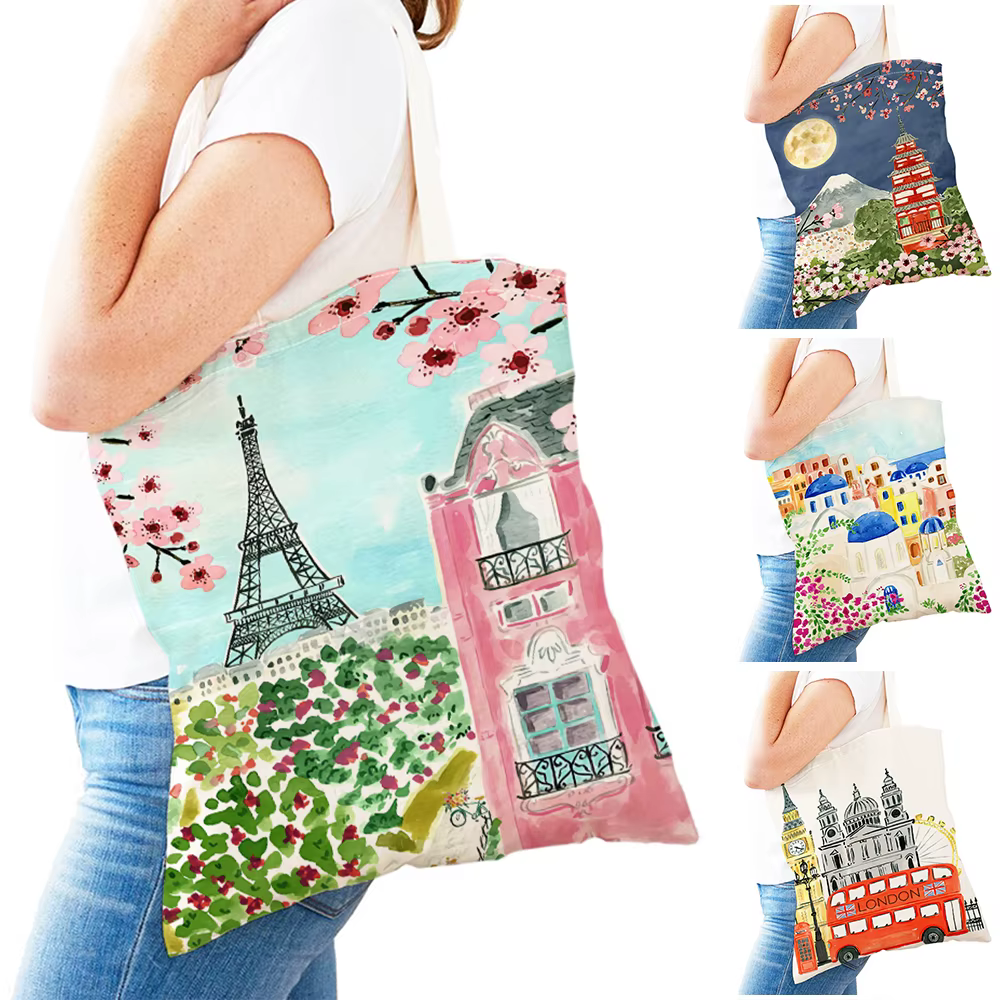 Sac de shopping en toile à double impression pour femme