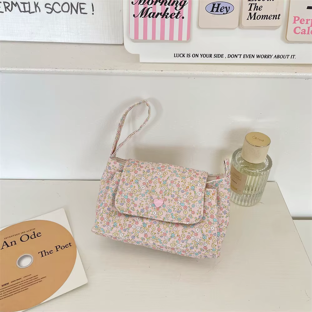 Trousse de Maquillage Florale à Bouton-Pression en Coton Doux
