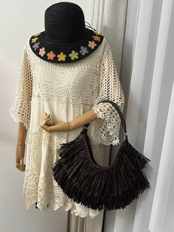 Sac fourre-tout bohème vintage à franges