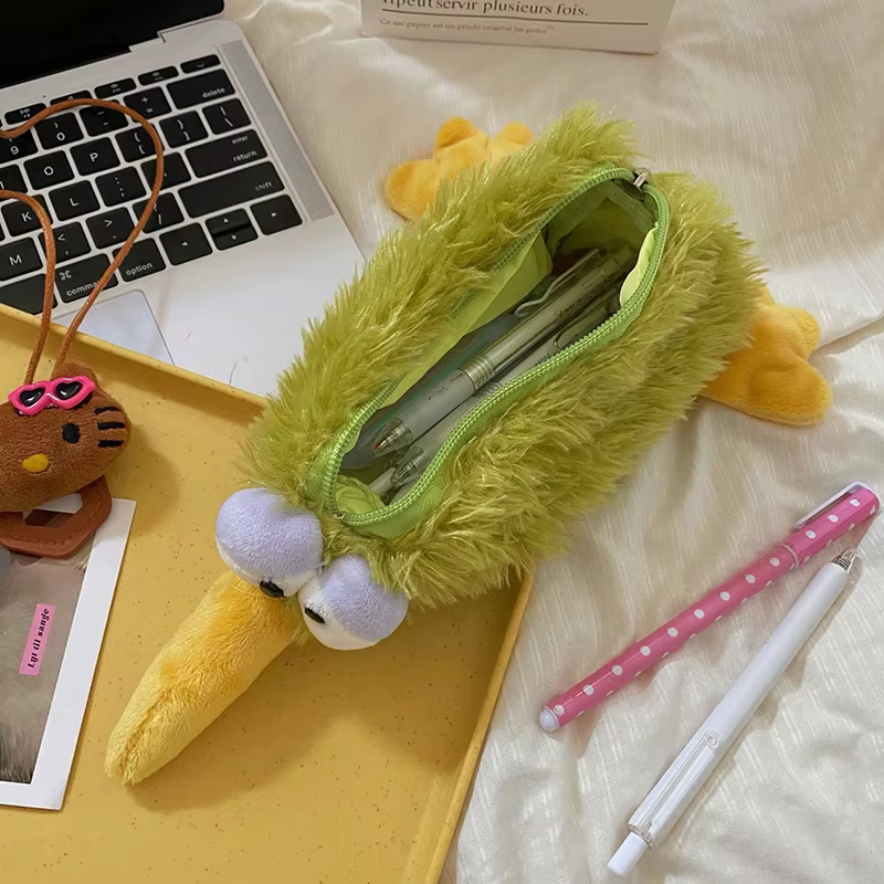 Pochette en peluche oiseau vert Kawaii