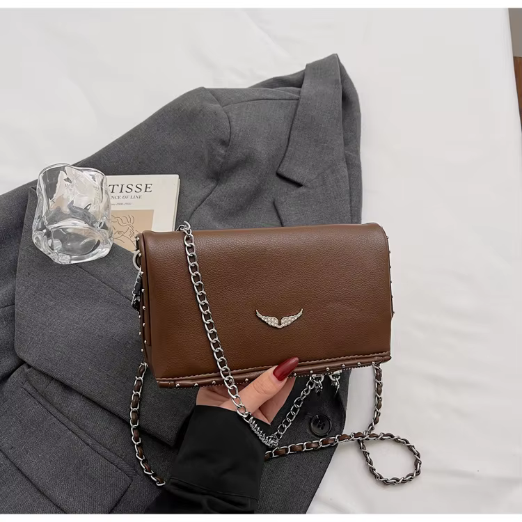 Sac bandoulière de luxe en PU couleur unie avec logo aile