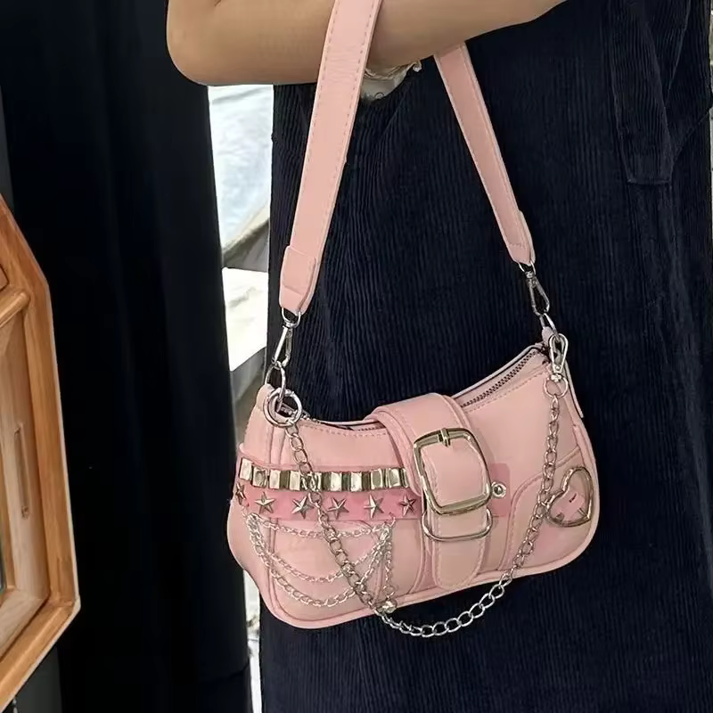Sac à bandoulière léger en cuir PU avec sangle en chaîne