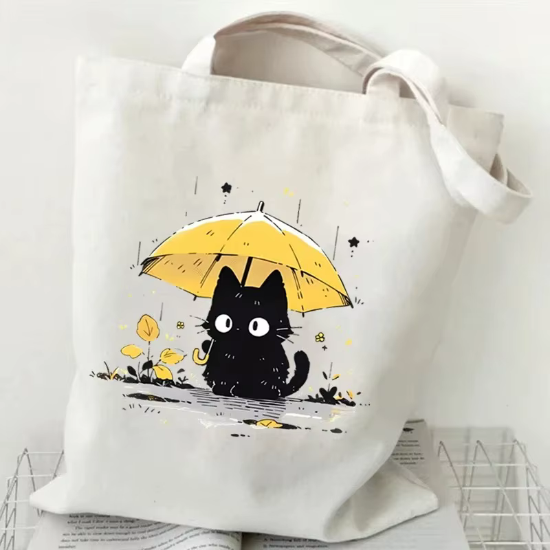 Sac fourre-tout en toile imprimé chat